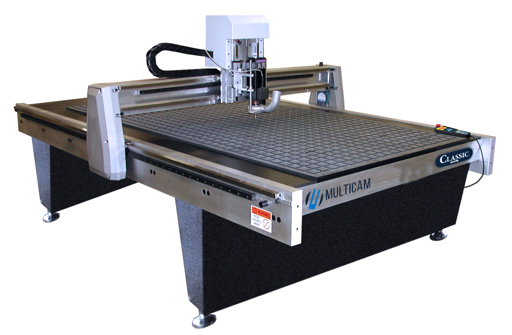 A CNC Router with the MultiCam logo on the machine.